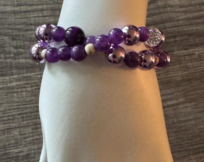 Amethyst Stretch Bracelet| Bless Your Heart - Morse Code | Message in a Bracelet | Beaded Bracelet | Quote Bracelet |