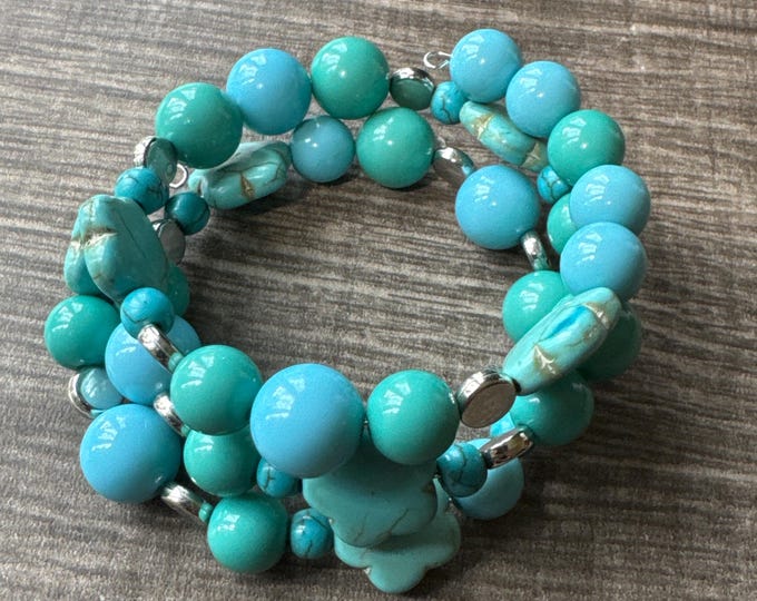 Turquoise Gemstone Memory Wire Bracelet