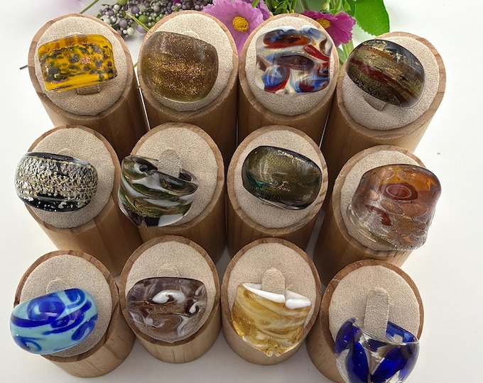 Size 8 1/2 - Lampwork Glass Rings | Assorted Glass Rings | Murano Glass Inspired Glass Rings