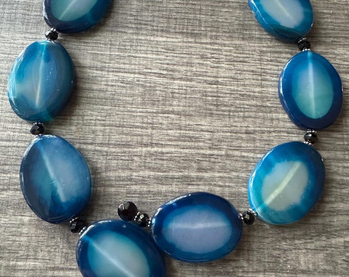 Statement Necklace | Blue Agate Necklace | Gemstone necklace | Choker Style Necklace