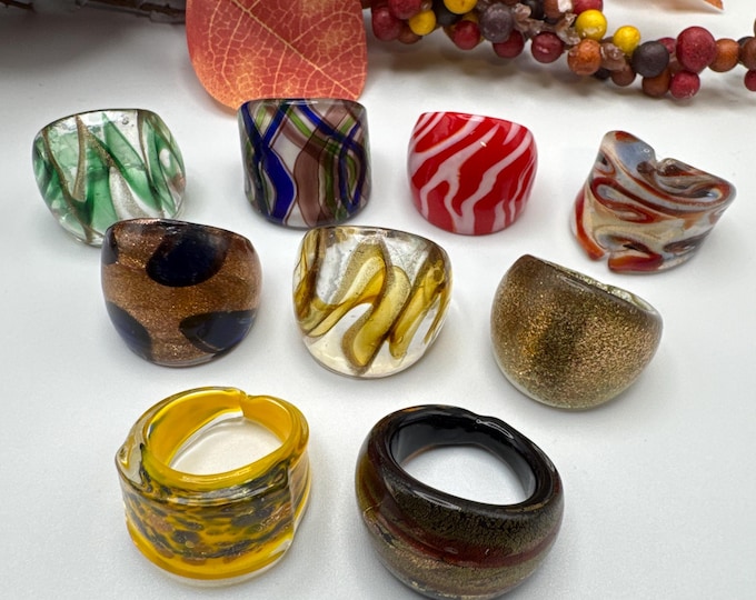 Size 8 - Assorted Glass Rings - Millefiori Glass Rings | Murano Glass Inspired Glass Rings