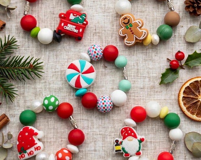 Stanley Handle Bracelet – Christmas Beaded Tumbler Handle Charm, Holiday Cup Accessory