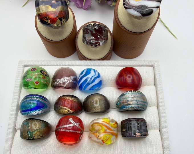 Size 7 3/4 - Lampwork Glass Rings | Assorted Glass Rings | Murano Glass Inspired Glass Rings