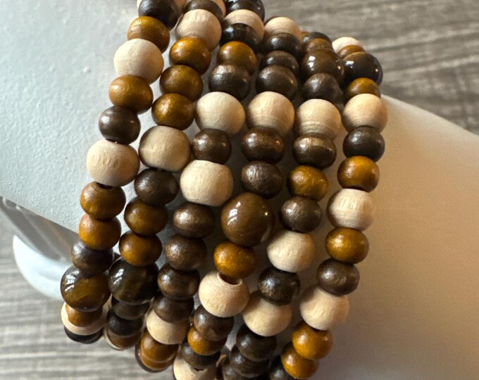 Tiger Eye Bracelet | Wooden Bead Wire Bracelet | Morse Code | Memory Wire Bracelet | Message in a Bracelet | Beaded Bracelet