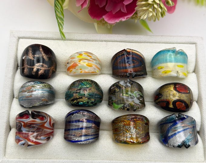 Size 8 - Lampwork Glass Rings | Assorted Glass Rings | Murano Glass Inspired Glass Rings