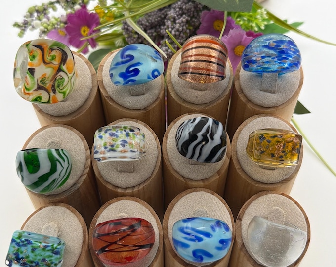 Size 9 3/4 * Lampwork Glass Rings | Murano Inspired Glass Rings | Assorted Glass Rings