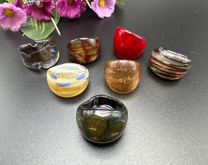 Size 8 - Assorted Glass Rings - Millefiori Glass Rings | Murano Glass Inspired Glass Rings