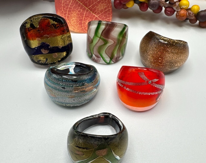 Size 8 - Assorted Glass Rings - Millefiori Glass Rings | Murano Glass Inspired Glass Rings