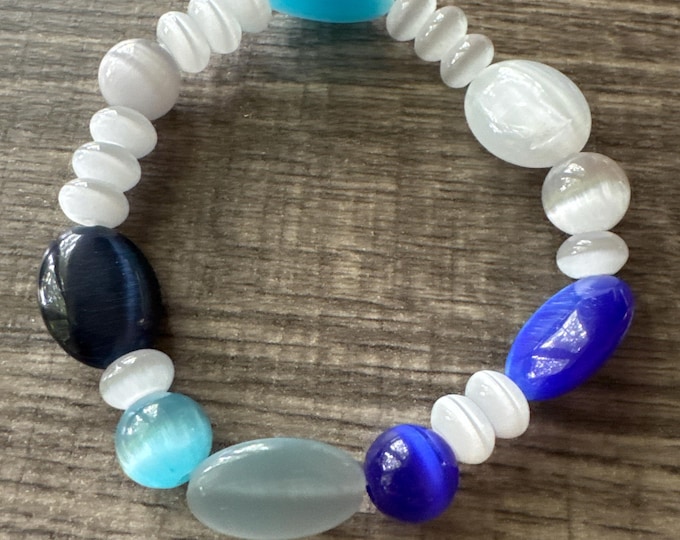 Cats Eye Stretch Bracelet  | Beaded Bracelet | Morse code -Badass | Message in a bracelet | Quote Bracelet