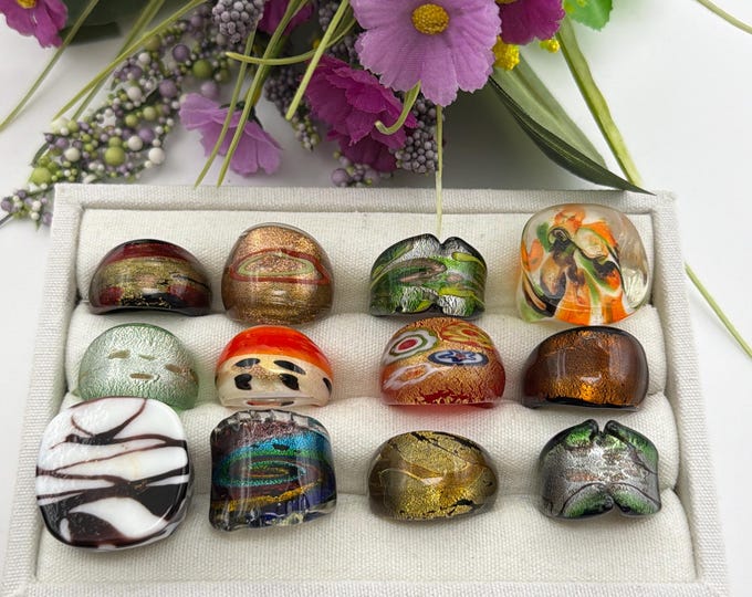 Size 8 - Assorted Glass Rings - Millefiori Glass Rings | Murano Glass Inspired Glass Rings