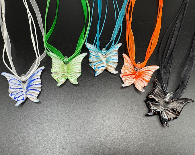 Butterfly Pendant Necklace | Lampwork Glass Butterfly Pendant | Colorful Lampwork Pendant Necklace