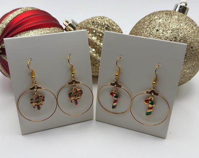 Candy Cane Hoop Earrings | Christmas Earrings | Stocking Stuffers