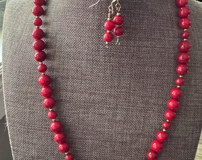 Statement Necklace | Red coral Necklace l necklace set | Teardrop tourmaline gemstone |