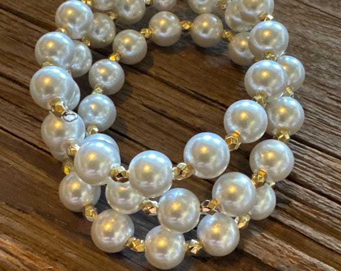 White Pearl Bracelet Memory Wire Bracelet | Beaded Memory Wire | Memory Wire Bracelet | Wrap Bracelet | Pearl Bracelet