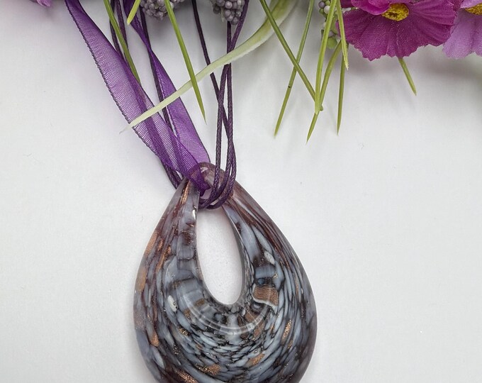 Purple Large Teardrop Pendant Necklace | Lampwork Glass Teardrop Necklace
