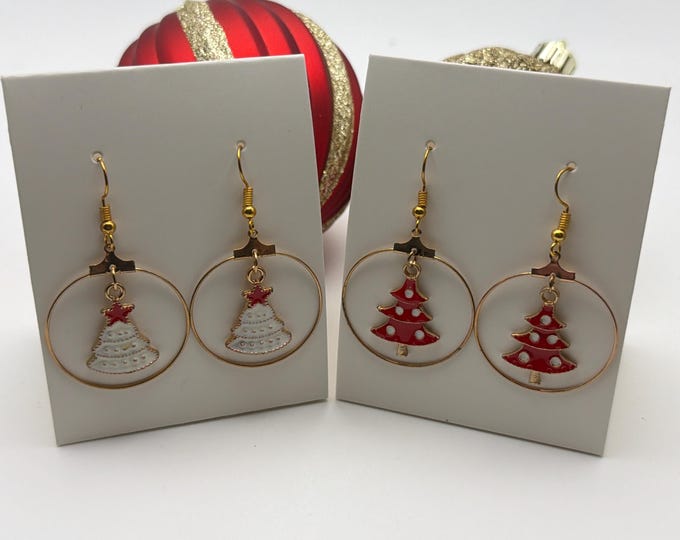 Christmas Tree Hoop Earrings / Stocking Stuffers | Christmas Earrings