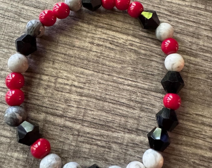 Feldspar and Red Coral Stretch Bracelet | Beaded bracelet | Morse Code - Support  | Message in a Bracelet |  Quote Bracelet