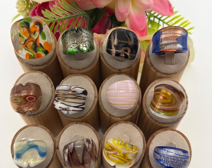 Size 8 1/4 - Lampwork Glass Rings | Assorted Glass Rings | Murano Glass Inspired Glass Rings