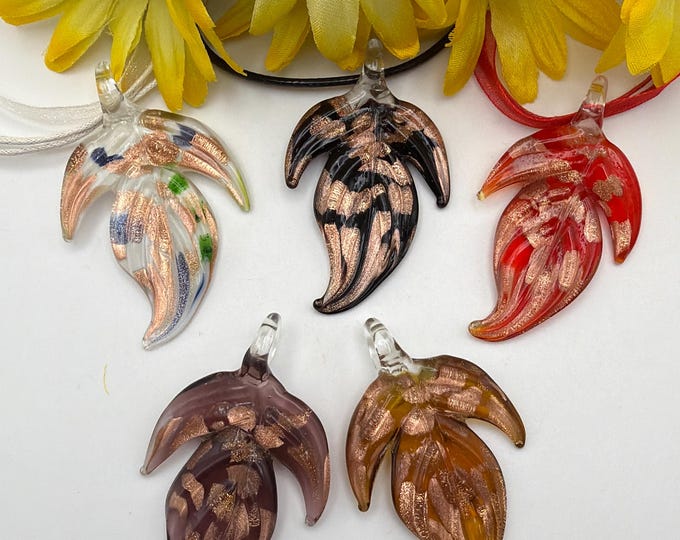 Leaf Pendant Necklace | Lampwork Glass Leaf Pendant