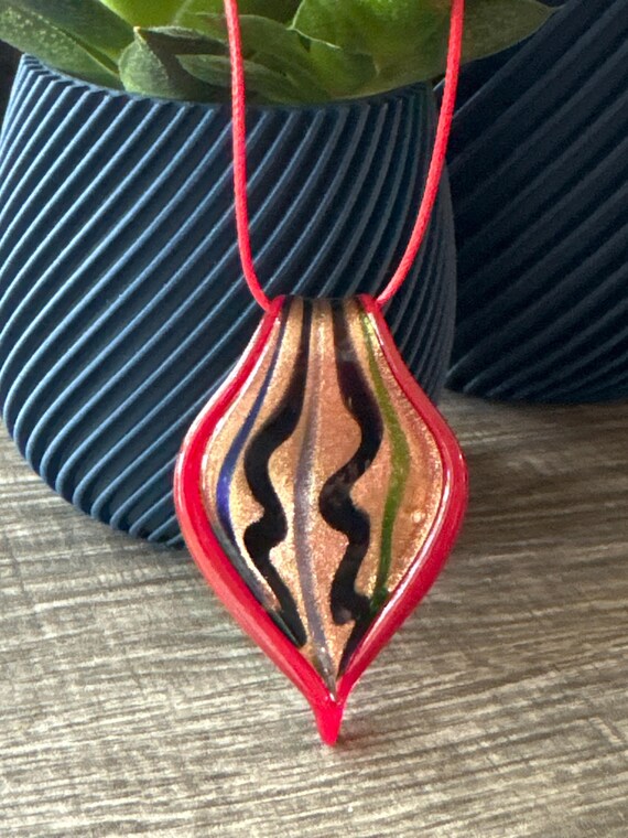 Red/Gold Leaf Pendant | Murano Glass Leaf | Leaf Pendant Necklace