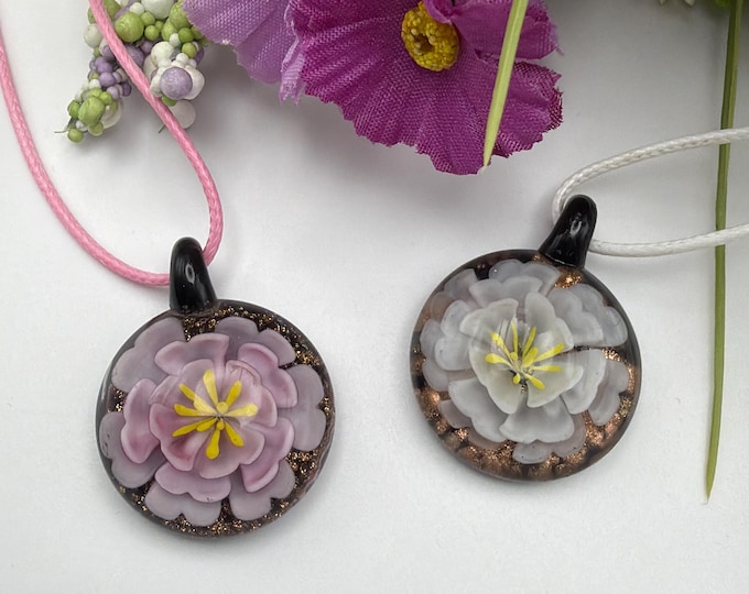 Flower Pendant Necklace | Murano Inspired Glass Flower | Lampwork Glass Flower Pendant