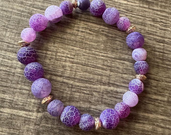 Purple Crackled Dragon Agate Stretch Bracelet | Beaded bracelet | Morse code - Support | Message in a Bracelet  | Quote Bracelet