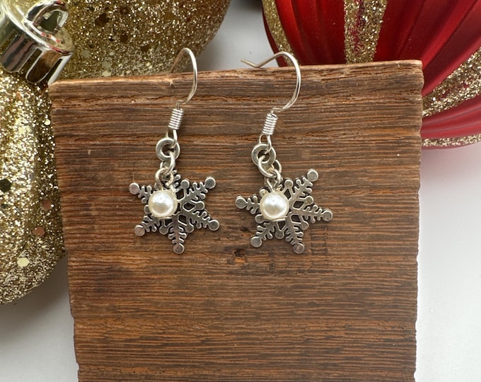 Snowflake and Pearl Earrings
