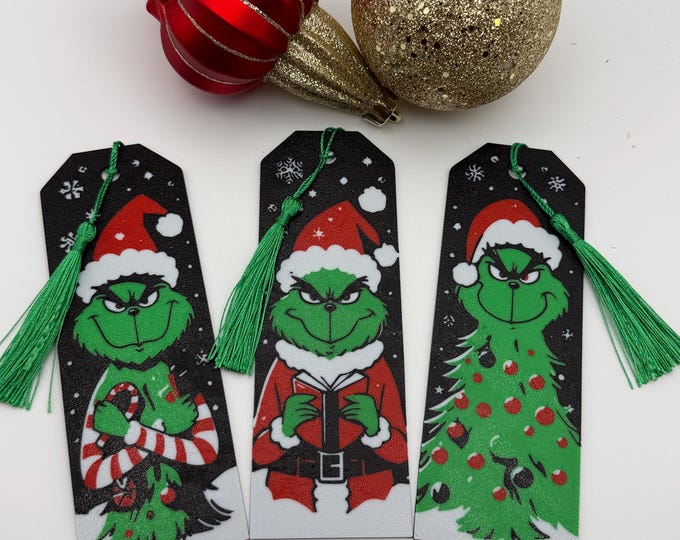 Christmas Grinch Bookmarks | 3D Printed Christmas Bookmarks | Set of 3 | Stocking Stuffers