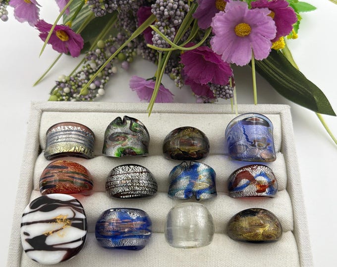 Size 7 3/4 - Lampwork Glass Rings | Assorted Glass Rings | Murano Glass Inspired Glass Rings