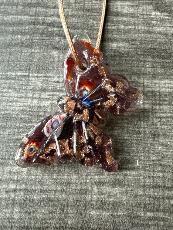 Purple Millefiori Butterfly Pendant | Glass Butterfly Pendant Necklace