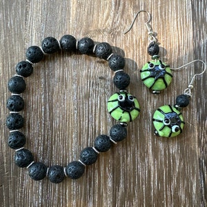 Spider Lampwork Glass Bracelet & Earring Set | Diffuser Bracelet
