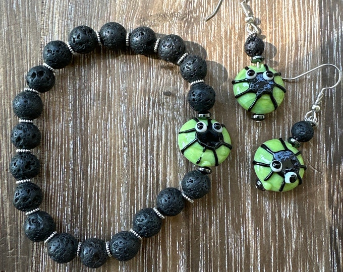 Spider Lampwork Glass Bracelet & Earring Set