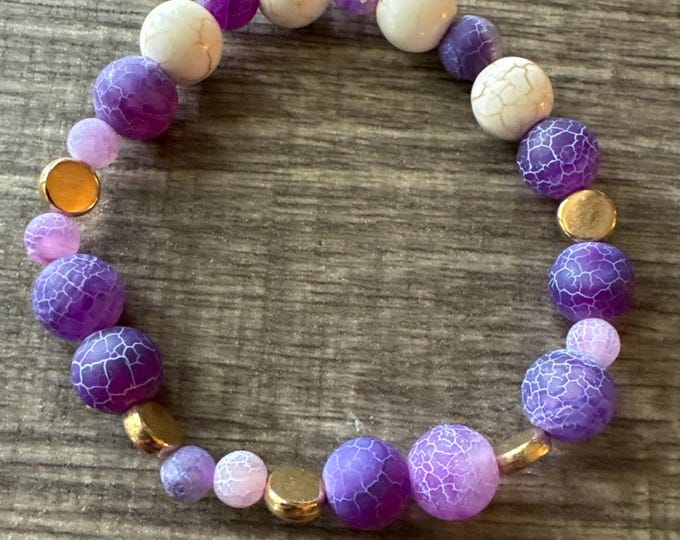 Purple Crackled Dragon Agate Stretch Bracelet | Beaded bracelet | Morse code - Admire | Message in a Bracelet | Quote Bracelet