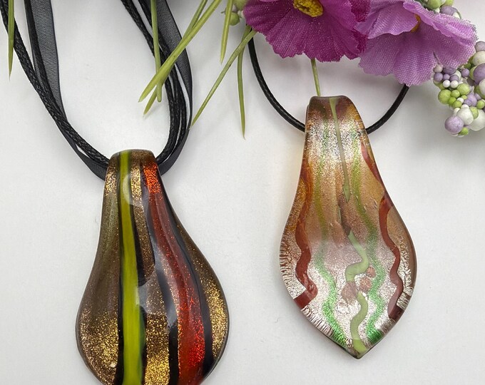 Lampwork Glass Leaf Pendant Necklace | Murano Glass Inspired | Leaf Pendant Necklace