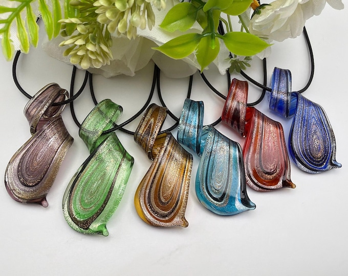 Spiral Pendant Necklace | Murano Inspired Glass Spiral Pendant Necklace | Lampwork Glass Spiral Pendant | Lampwork Glass Spiral Pendant