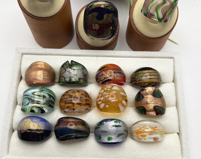 Size 8 - Assorted Glass Rings - Millefiori Glass Rings | Murano Glass Inspired Glass Rings