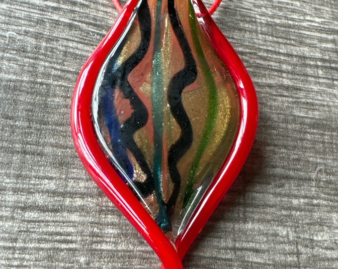 Red/Gold Leaf Pendant |  Murano Glass Leaf | Leaf Pendant Necklace