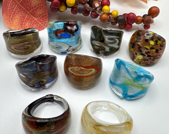 Size 8 - Assorted Glass Rings - Millefiori Glass Rings | Murano Glass Inspired Glass Rings