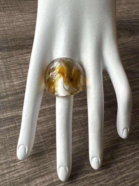 Gold/Brown/Clear Design Ring | Murano Glass Ring |Lampwork Glass Ring