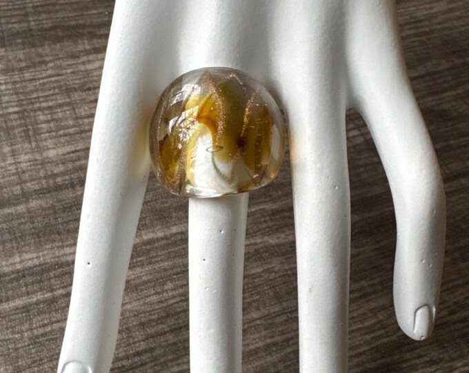 Gold/Brown/Clear Design Ring | Murano Glass Ring |Lampwork Glass Ring