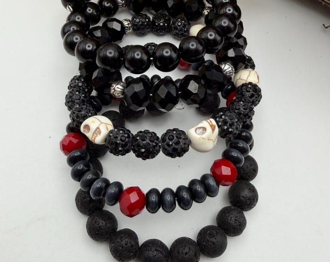 Howlite Skull Multi-Strand Memory Wire Bracelet | Wrap Bracelet | Halloween Bracelet