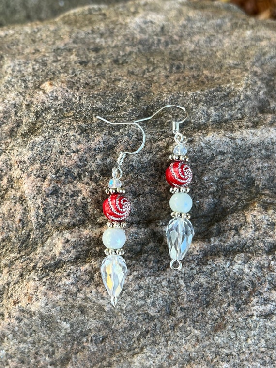 Red Swirl Dangle Earrings
