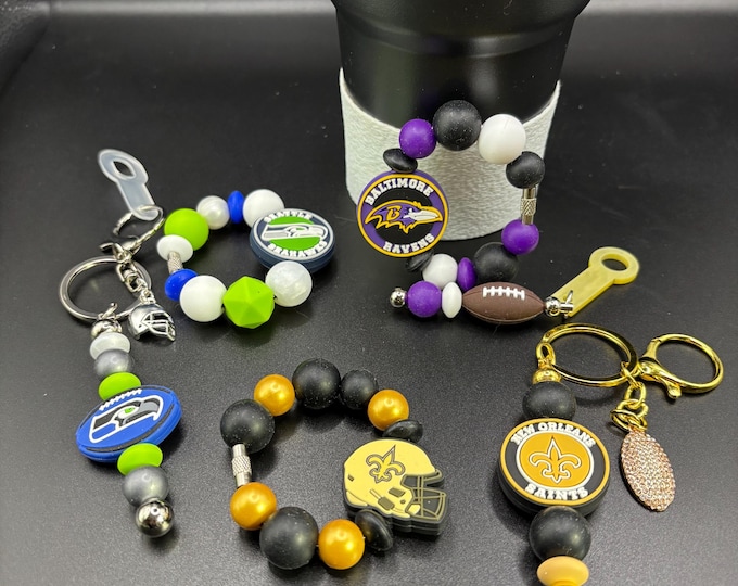 Sports Tumbler Handle Bracelet | Stanley Cup Accessories | Cup Handle Bracelet |  Straw Charm | Football | Many Options Available |