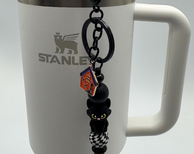 Black Cat Straw Charm | Stanley Cup Accessories |  Halloween Straw Charm | Black Cat Key Chain/Purse Charm