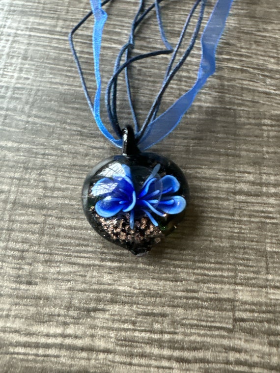 Blue Flower Pendant Murano Glass  Flower | Flower Pendant Necklace