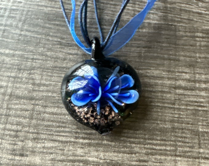 Blue Flower Pendant Murano Glass  Flower | Flower Pendant Necklace