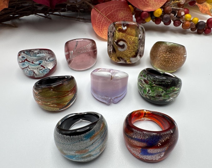 Size 8 - Assorted Glass Rings - Millefiori Glass Rings | Murano Glass Inspired Glass Rings