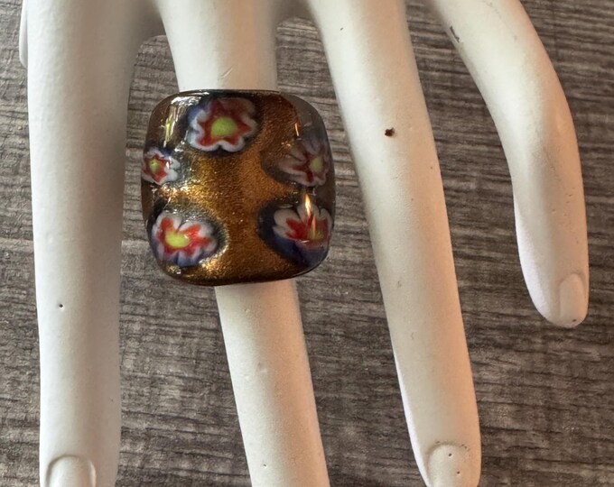 Millefiori Design Glass Ring - Size 4