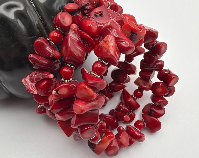 Red Coral Memory Wire Bracelet | Wrap Bracelet | Red Coral Bracelet