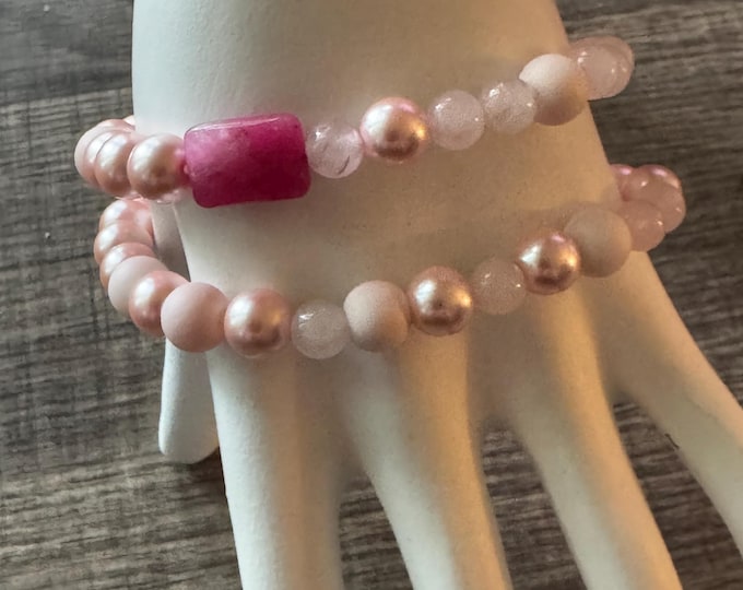 Strawberry Quartz Stretch bracelet | Bless Your Heart - Morse Code  | Message in a Bracelet | Beaded Bracelet | Quote Bracelet
